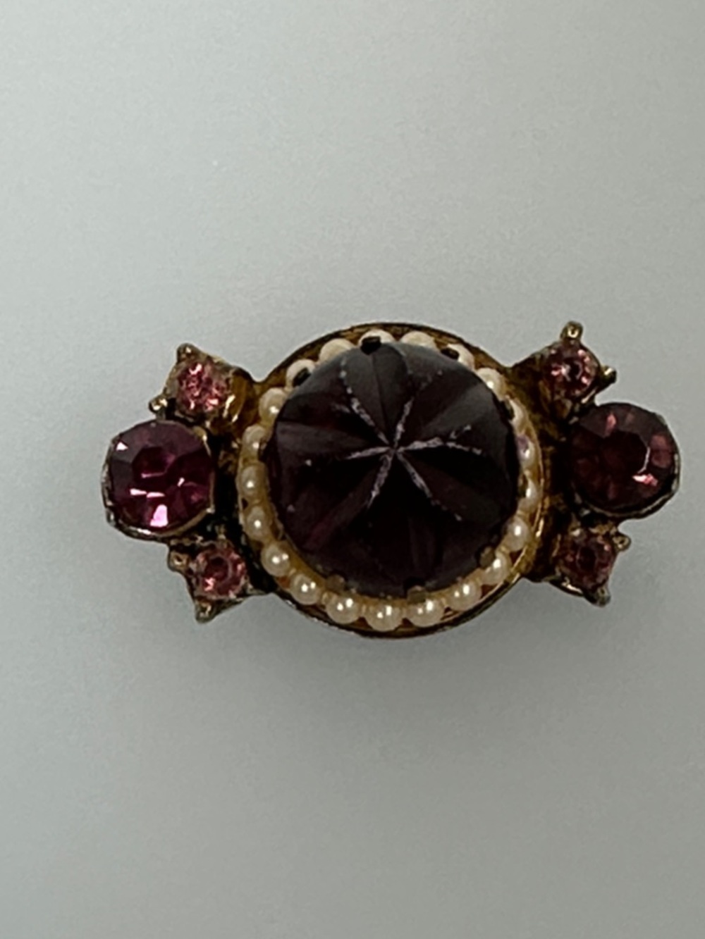 Vintage Purple Crystal & Pearl Cluster Brooch